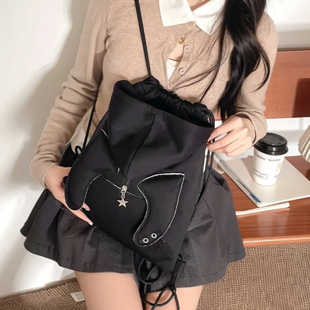 

Рюкзак с капюшоном из бычьего рога, большая вместимость, корейский стиль, дизайн с капюшоном, школьная сумка, однотонная сумка из хлопка и льна на шнурке, подарок