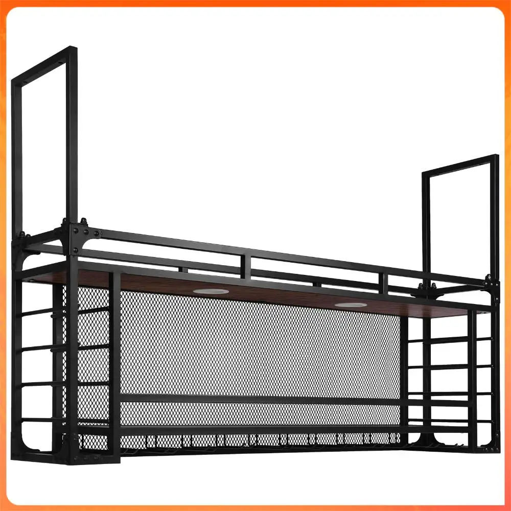 

Настенная 2-ярусная винная полка в стиле ретро из дерева и металла, 59.06x21.65x11.81 дюймов, железная подставка для винных бутылок для кухни, столовой, бара