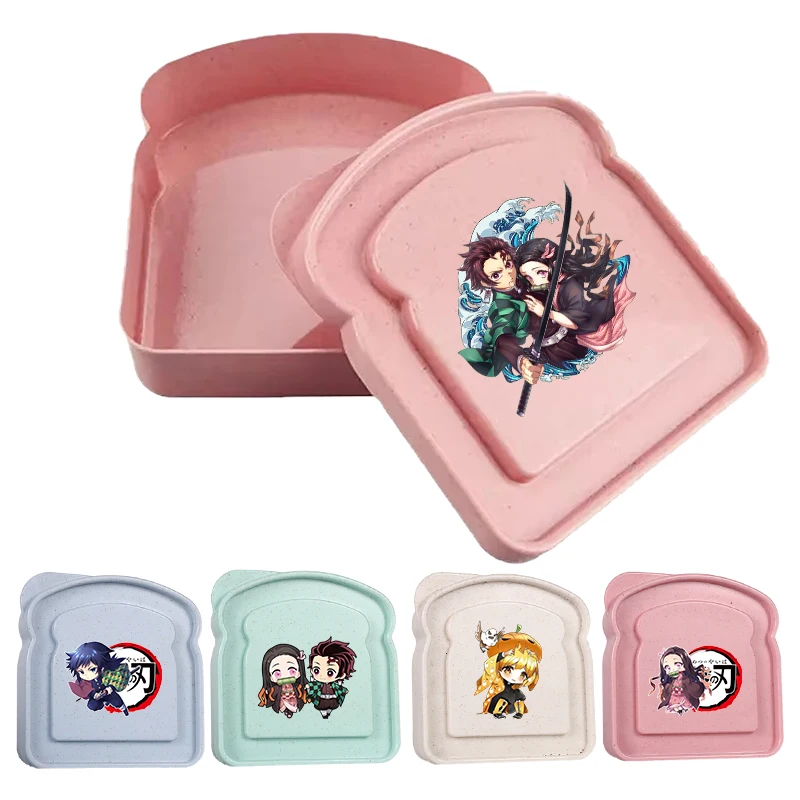 

Demon Slayer Kimetsu No Yaiba Breakfast Bread Box Lunch Toast Boxes Portable Sandwich Bento Case Cartoon Anime Food Lunch Boxes
