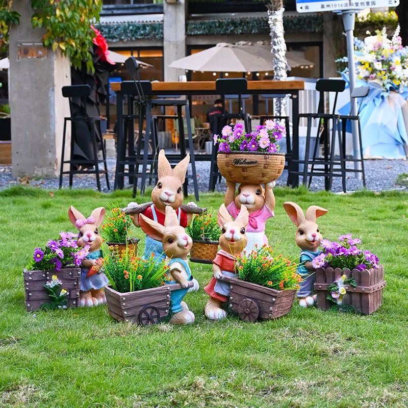 في الهواء الطلق أرنب زهرة اسطوانة غريب الأطوار الحيوان زارع لحديقة ديكور الكرتون النحت لحديقة فناء المناظر الطبيعية حلية #3