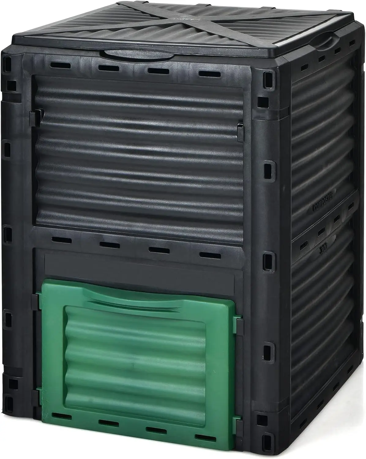 Goplus Compost Bin, 80 Gallon (300 L) Large Outdoor Composting Box w/Top Flip Latch-on Lid, Bottom Exit Door, BPA Free Material, Grass Food Trash Composter Barrel for Garden Yard, Easy Assembly