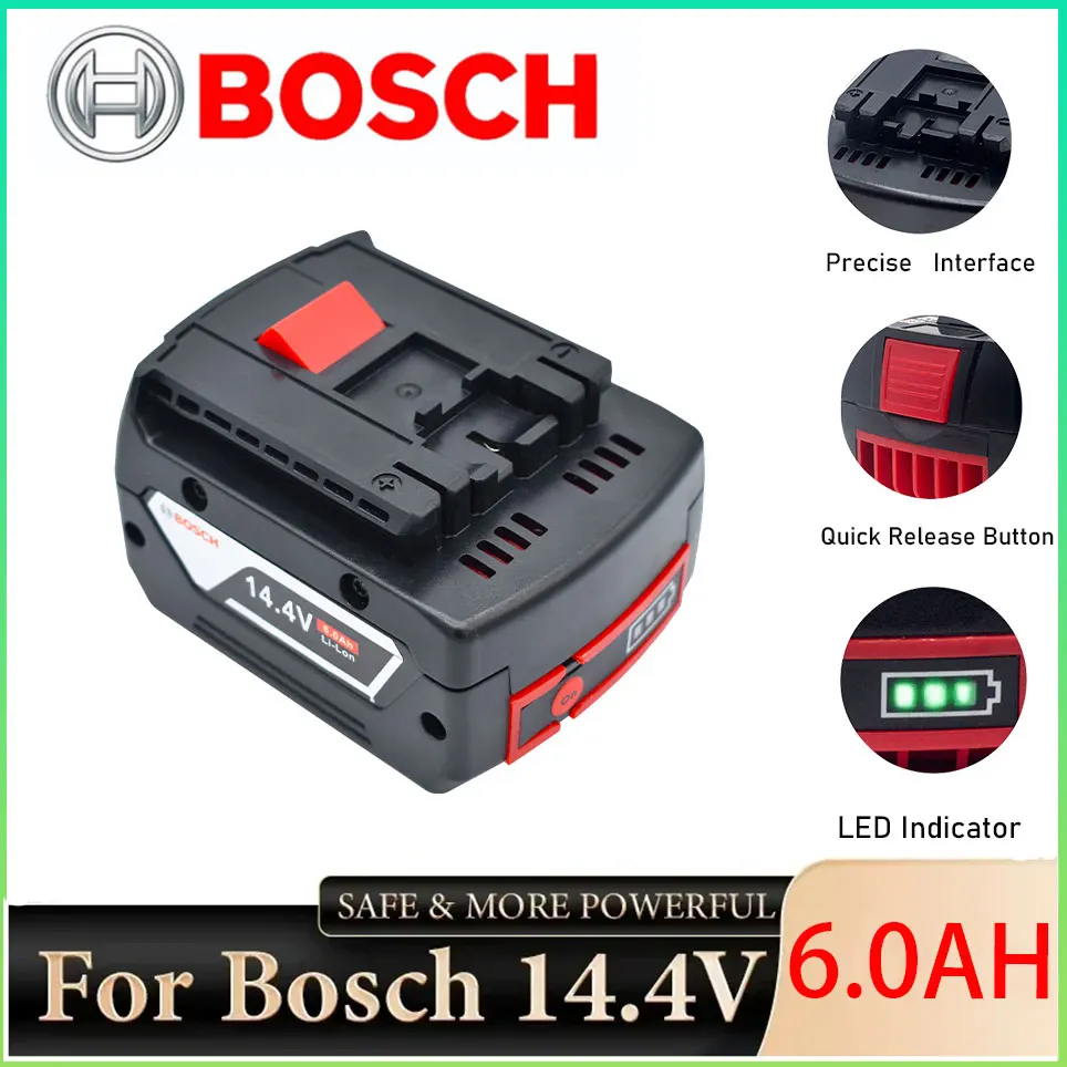 

Rechargeable Battery for Bosch Power Tool 14.4V 6.0Ah for GBH GDR GSR 1080 DDS180 BAT614G Replacement Li-ion Battery Charger Set