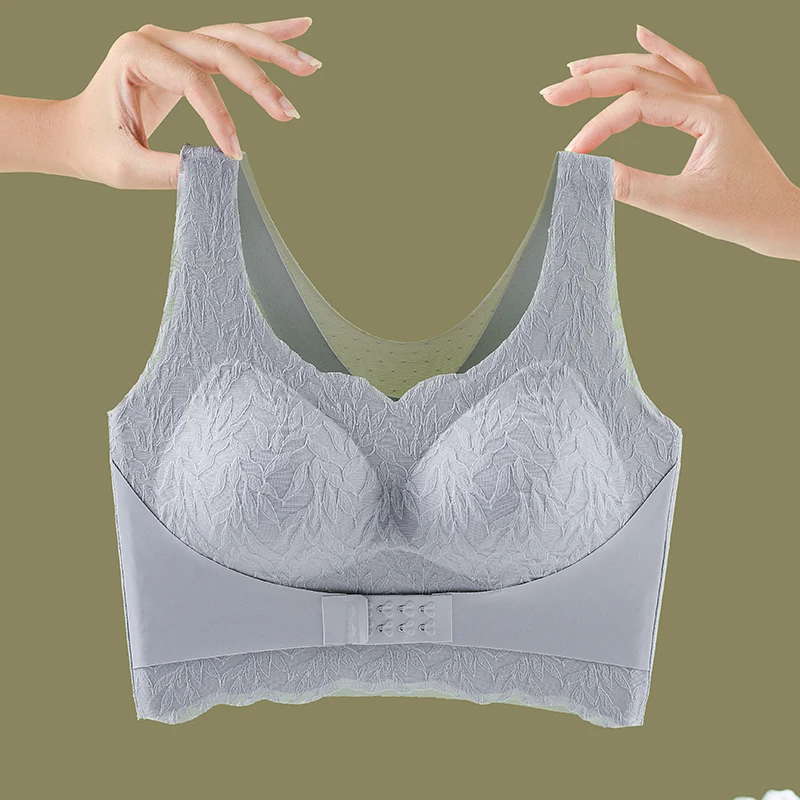 Women\'s Full Coverage Wire Free Non-Foam Bra M-6XL Womens Seamless Rimless Bra Beauty Chest Pads Tank Top Solid Color Lace Bras