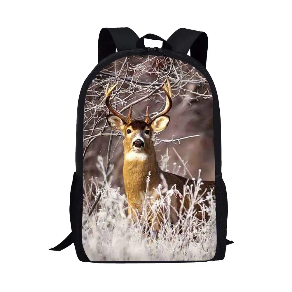 Mochila de ombro multifuncional para crianças, bandeira americana com veados de caça, mochila casual animal, escola primária, série