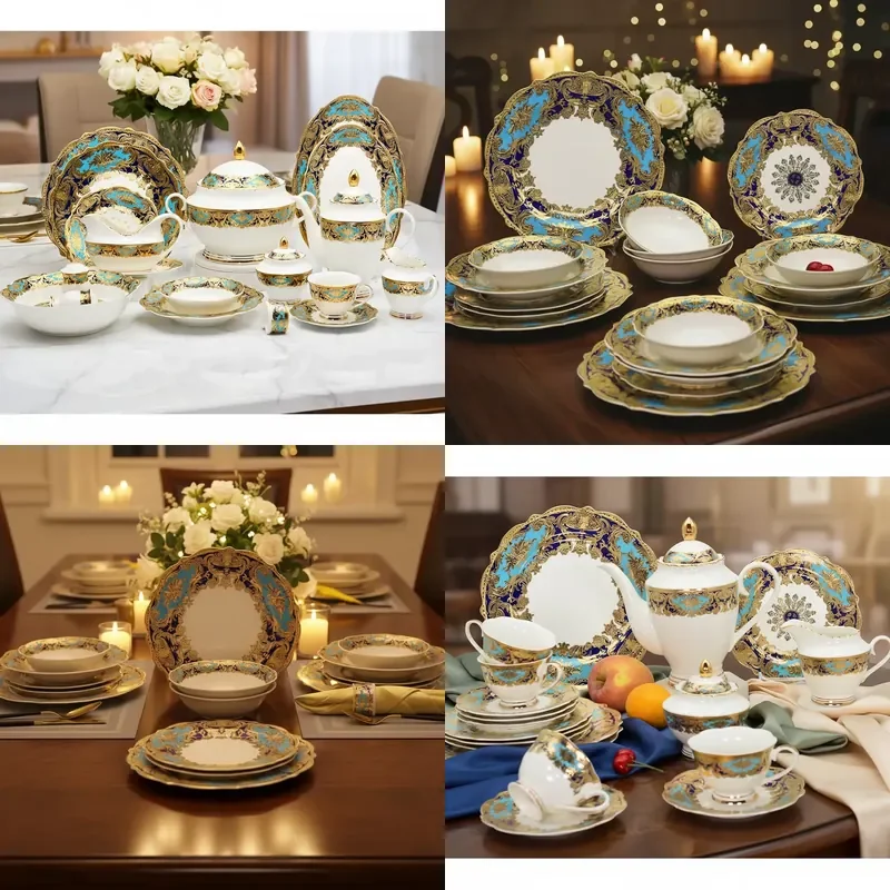 98pcs Hight Quality Gold Decoration China Porcelain Tableware Dinnerware Style with Sets Full Set for 12