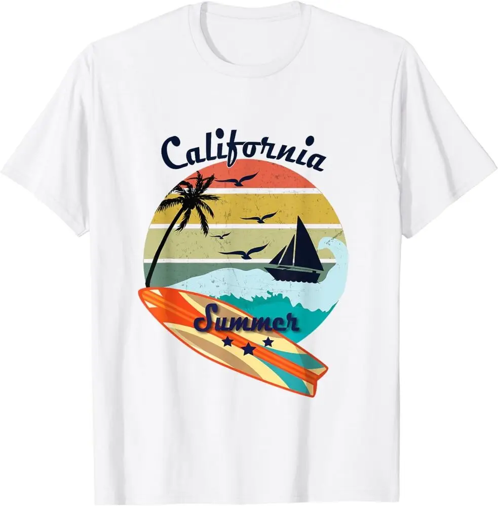 California Retro Surf T Vintage Palm Tree Surfboard T-Shirtfor Men Clothing Women Tees High Quality 100%Cotton Short Sleeve