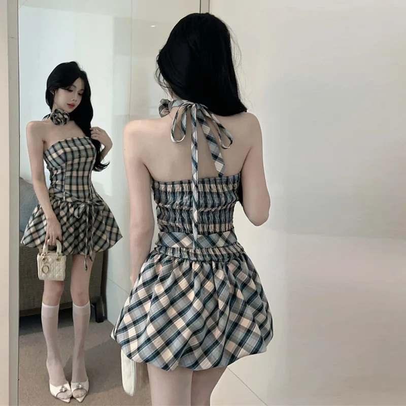 Süßer, würziger, floraler, karierter Wickelrock mit Gürtel, schlankmachende Taille, Dr für Bars und Nachtclubs, Cleanfit Midwaist A-Linien-Rock, Einzelstück