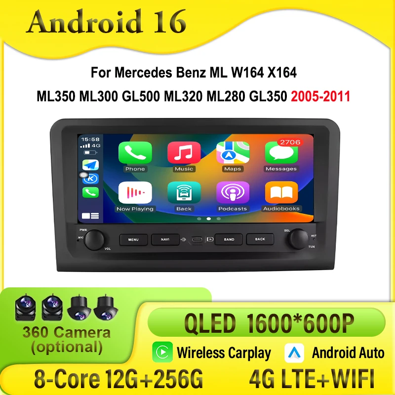 Carplay Android Autoradio For Mercedes Benz ML W164 X164 ML350 ML300 GL500 ML320 ML280 GL350 Auto Multimedia GPS BT Stereo Audio