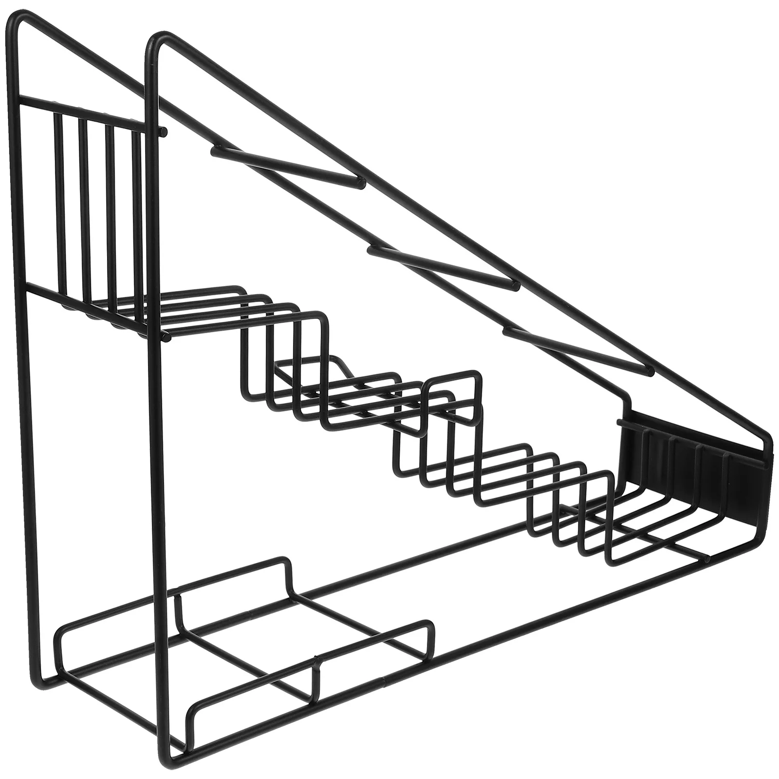 

Stainless Steel Syrup Organizer Rack Slanted Design Space Saving Storage Rack For Coffee Shops Pantry Cabinet (Black)