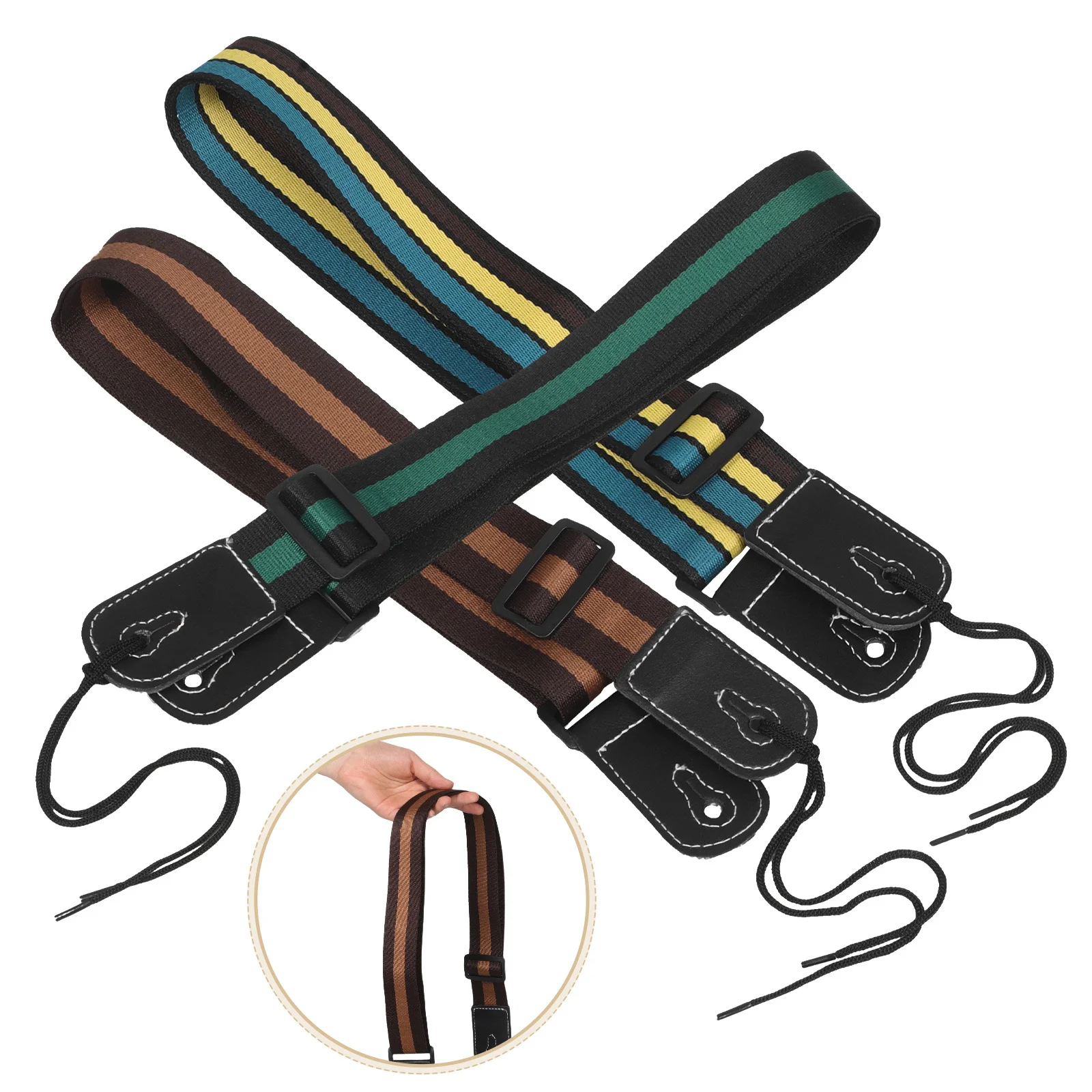 

3pcs Guitar Strap Adjustable Wide Polyester For Electric Acoustic Bass Ukulele Vintage Style Comfortable Support Music Accessory