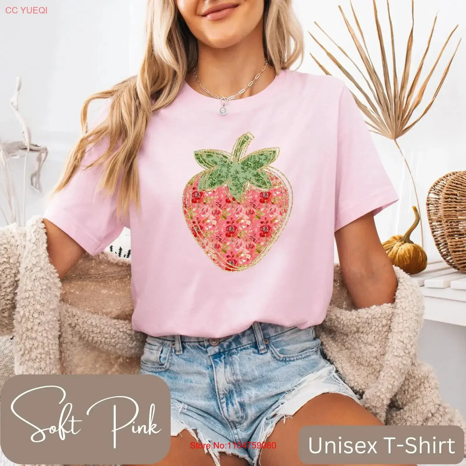 Floral Strawberry T Shirt Picking Flowers Lover Cute vintage Washed fashion Top For Everyday Wear Comfortable designer clothes