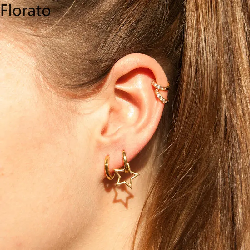 925 Sterling Silver ear Needle Pentagram Simple Detachable Earrings Star Charm Metal Hoops earrings for women Fashion Jewellery