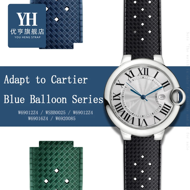 Rubber watchband For Cartier Ballon Bleu wrist band men female strap 20*11 20*12 22*14 breathable bracelet with Convex interface