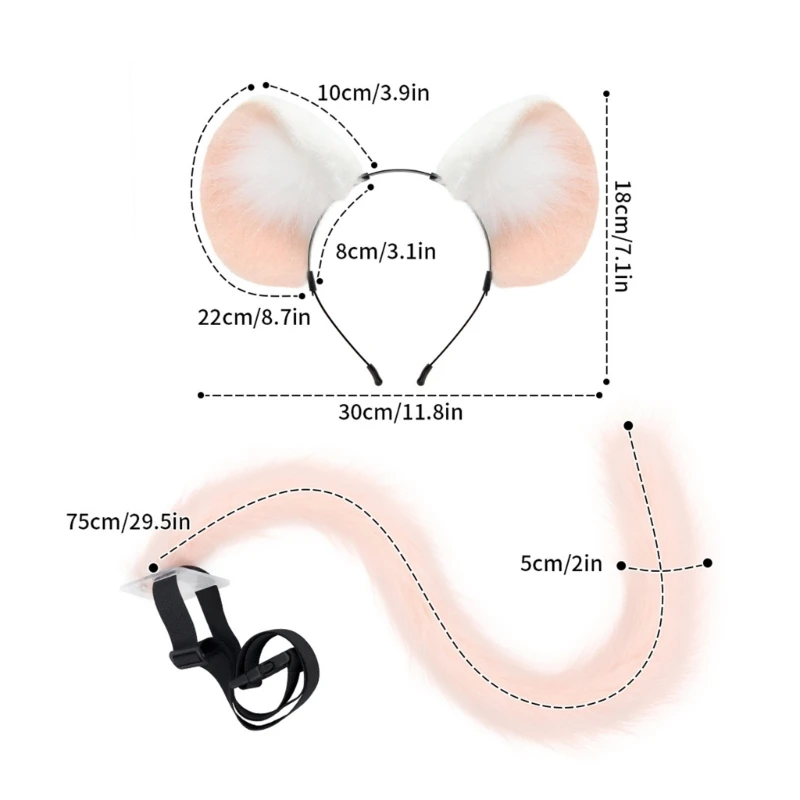 アニメ コスプレ小道具 マウスの耳としっぽセット ぬいぐるみ ファジー動物の耳 ヘアフープ キツネの尻尾付き ドレスアップパーティーコスチューム