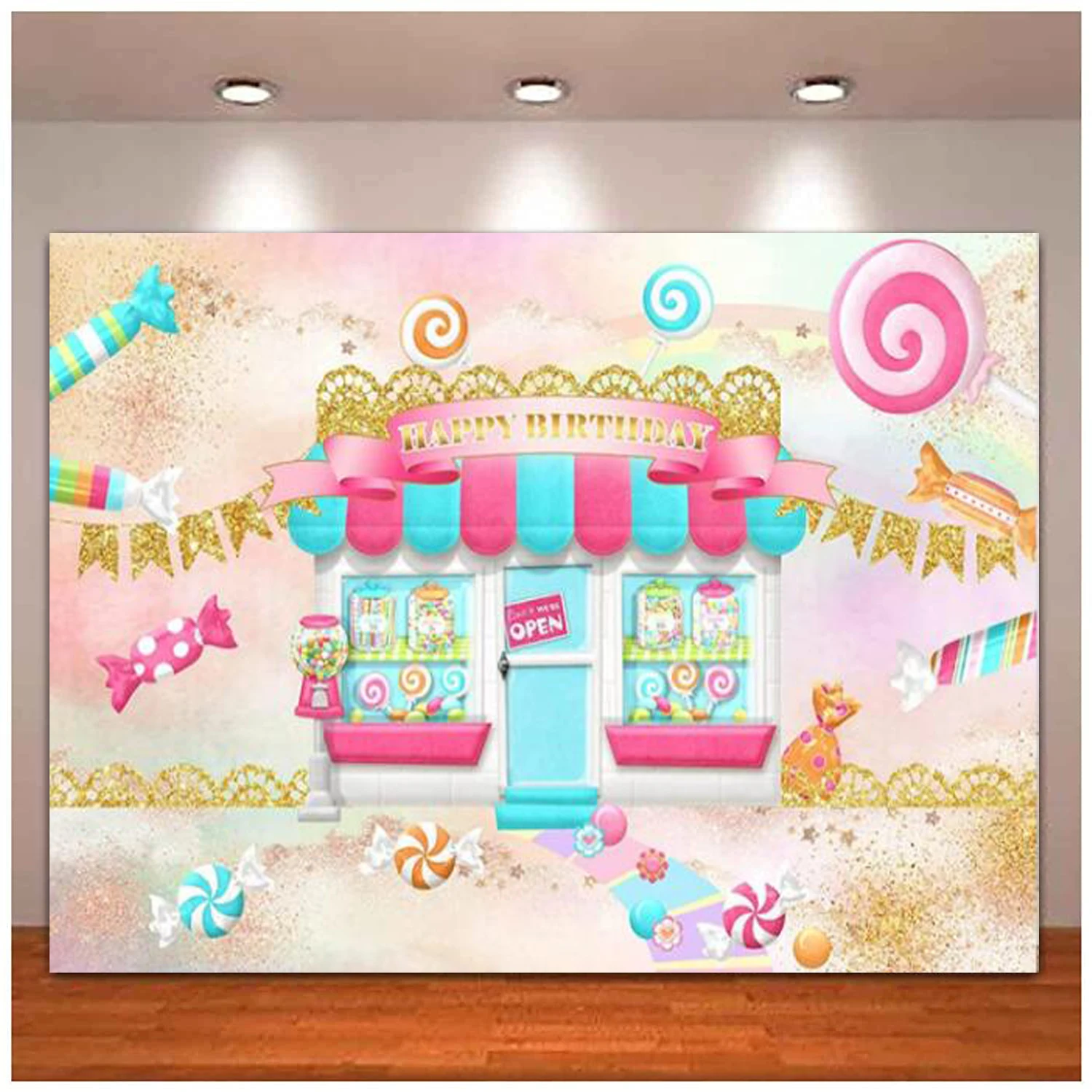 

Photography Backdrop Candy Bar Shop Lollipop Baby Happy Birthday Decoration Background Photo Studio Photocall Banner Poster