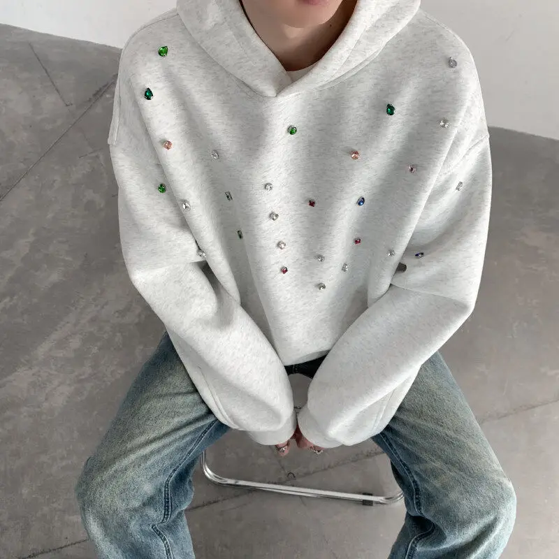 2025 Spring Trend Personality Handsome Color Bright Diamond Color Matching Decorative Sweatshirts Men's Hooded Sweatshirt Jacket