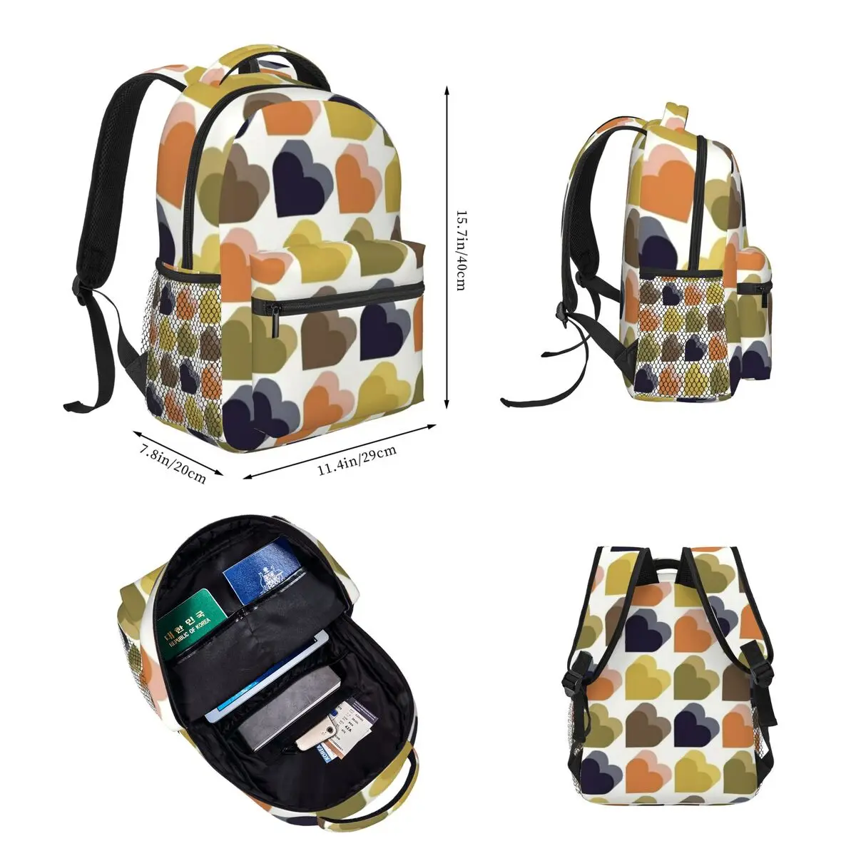 Orla Kiely Colorful Love Hearts Multi Backpacks Bookbag Students School Bags Cartoon Rucksack Lunch Bag Pen Bag Three-Piece Set