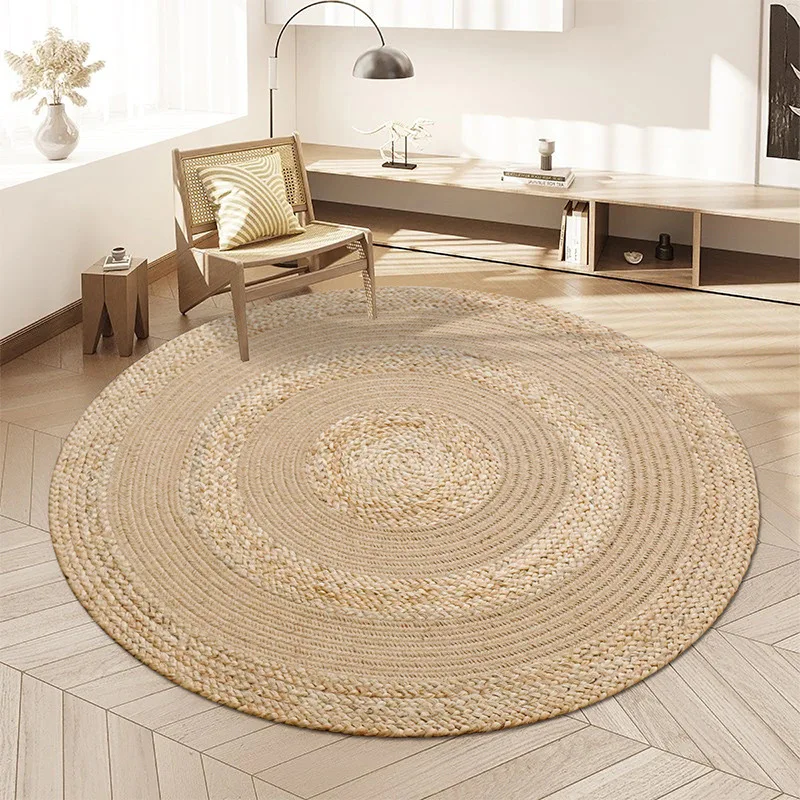 

Круглый джутовый ковер ручной работы, ковер для гостиной, чайная комната, тяжелый ваби, простое кресло-качалка, прикроватный ковер для спальни