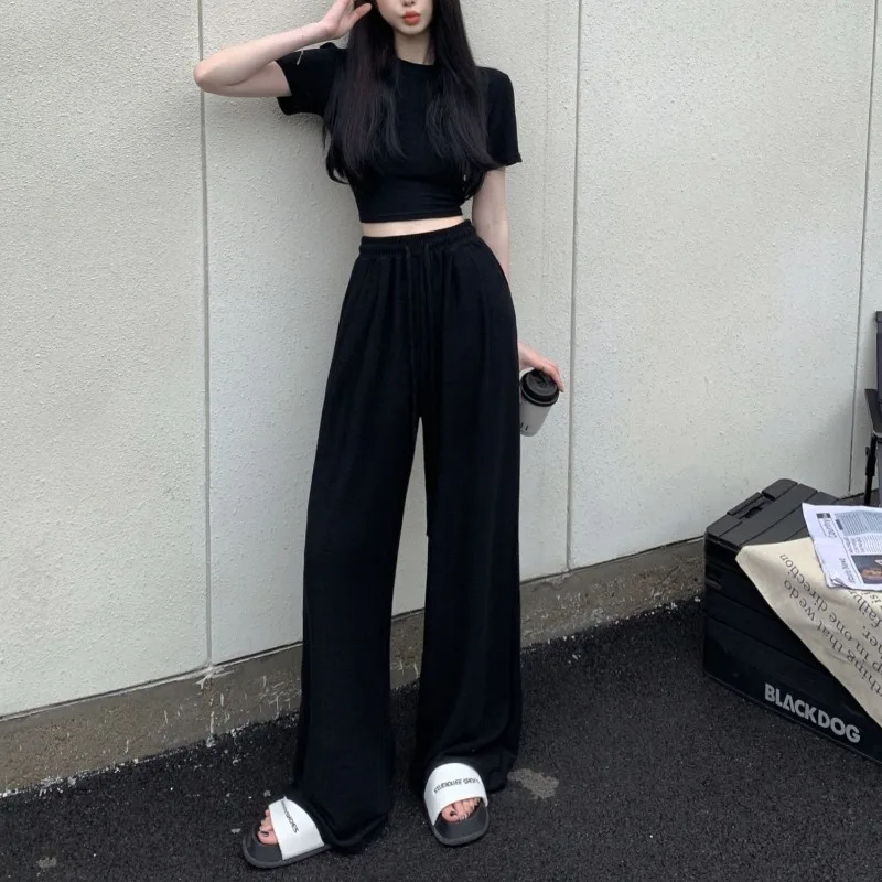 

Black Pant Sets for Women 2 Pieces Clothing Trend 2025 Luxury Y2K Fashion Groups of Casual Elegant Outfit T-shirt Trousers Woman
