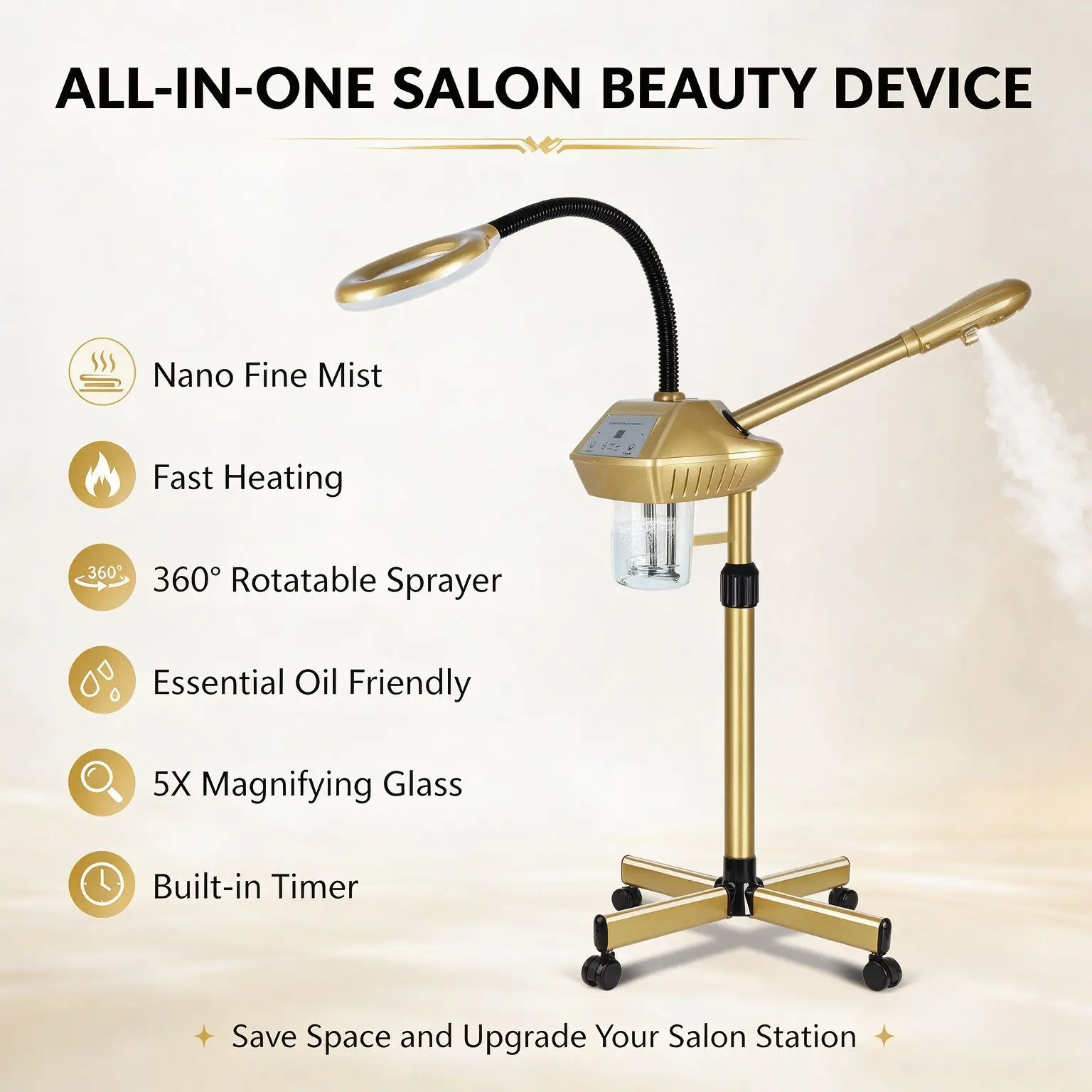 Facial Steamer with Lamp Facial Care Tool Standing Face Steamer Deep Cleansing and Pore Opening for Beauty Salons and Spas