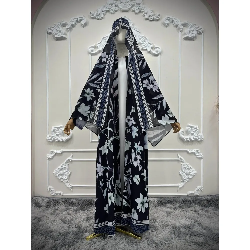 Eid Musulmano Diamante Perle Abaya per Le Donne con Sciarpa Abaya Jalabiya Abiti da Festa Dubai Caftano Abiti Largos Abito Lungo 2024
