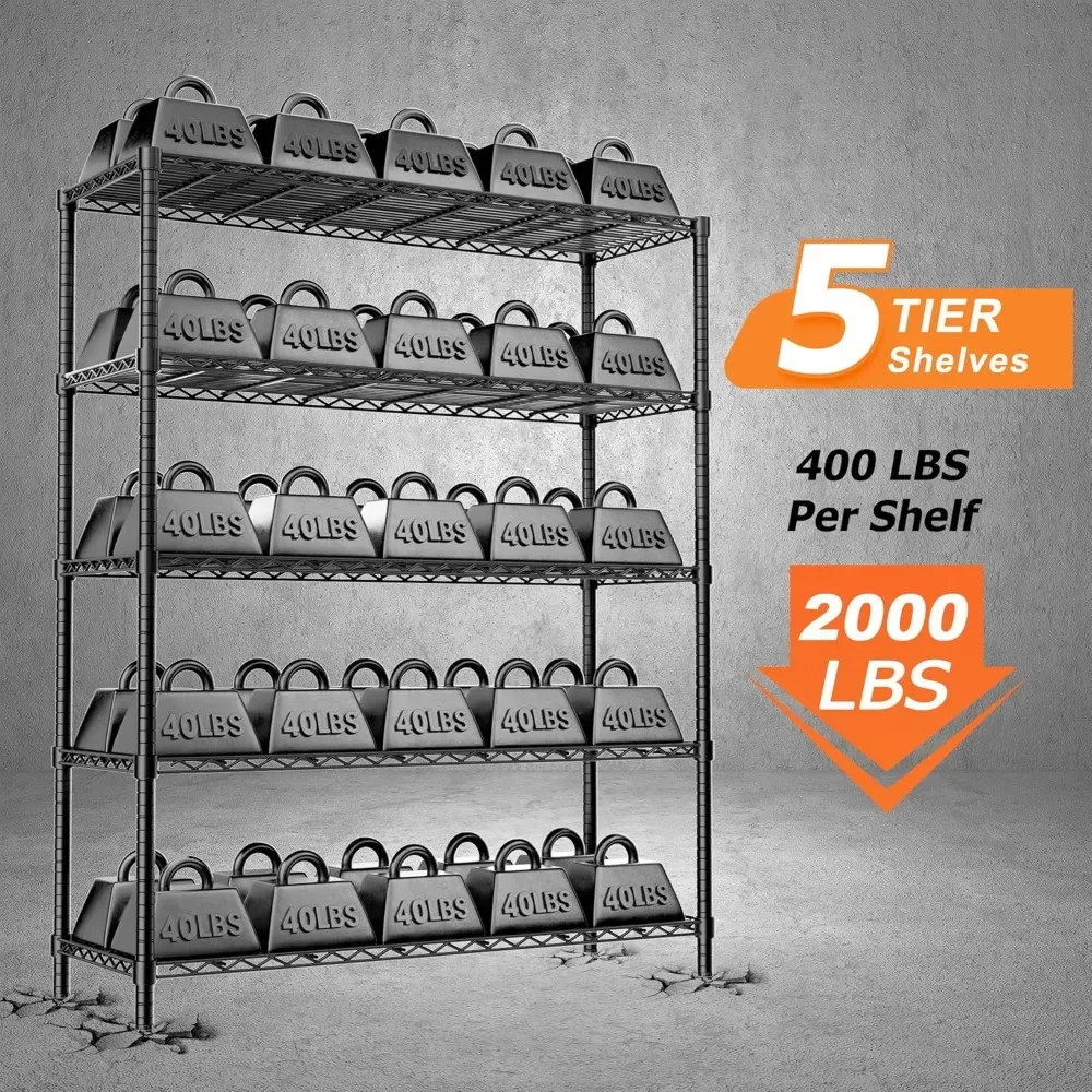 

Storage Shelves Heavy Duty with Wheels,48"L x 20"W x 72"H Garage Wire Shelving Unit Loads 2000LBS,5-tier Adjustable Metal Indust