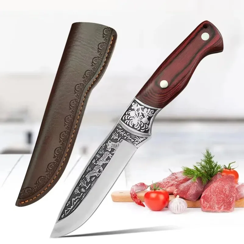 

Forged BBQ Kitchen Chef Knife Stainless Steel Utility Boning Knife Cut Meat Vegetables Slicing Knife Wood Handle Cooking Knife