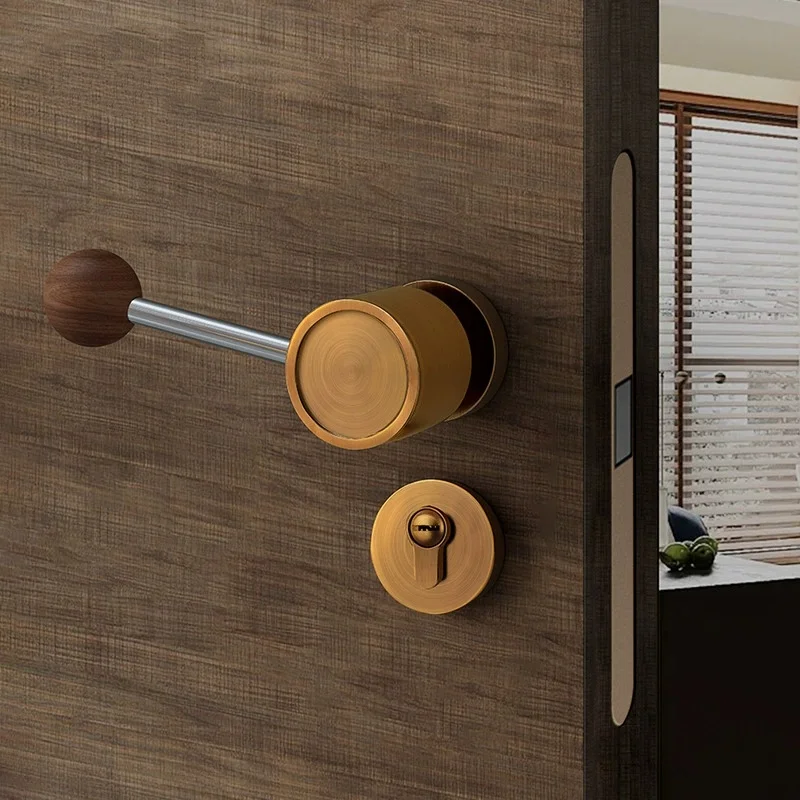 Black Walnut Silent Magnetic Door Lock Retro Wind Handle Chinese Style Wooden Bedroom Interior Door Knob for Home