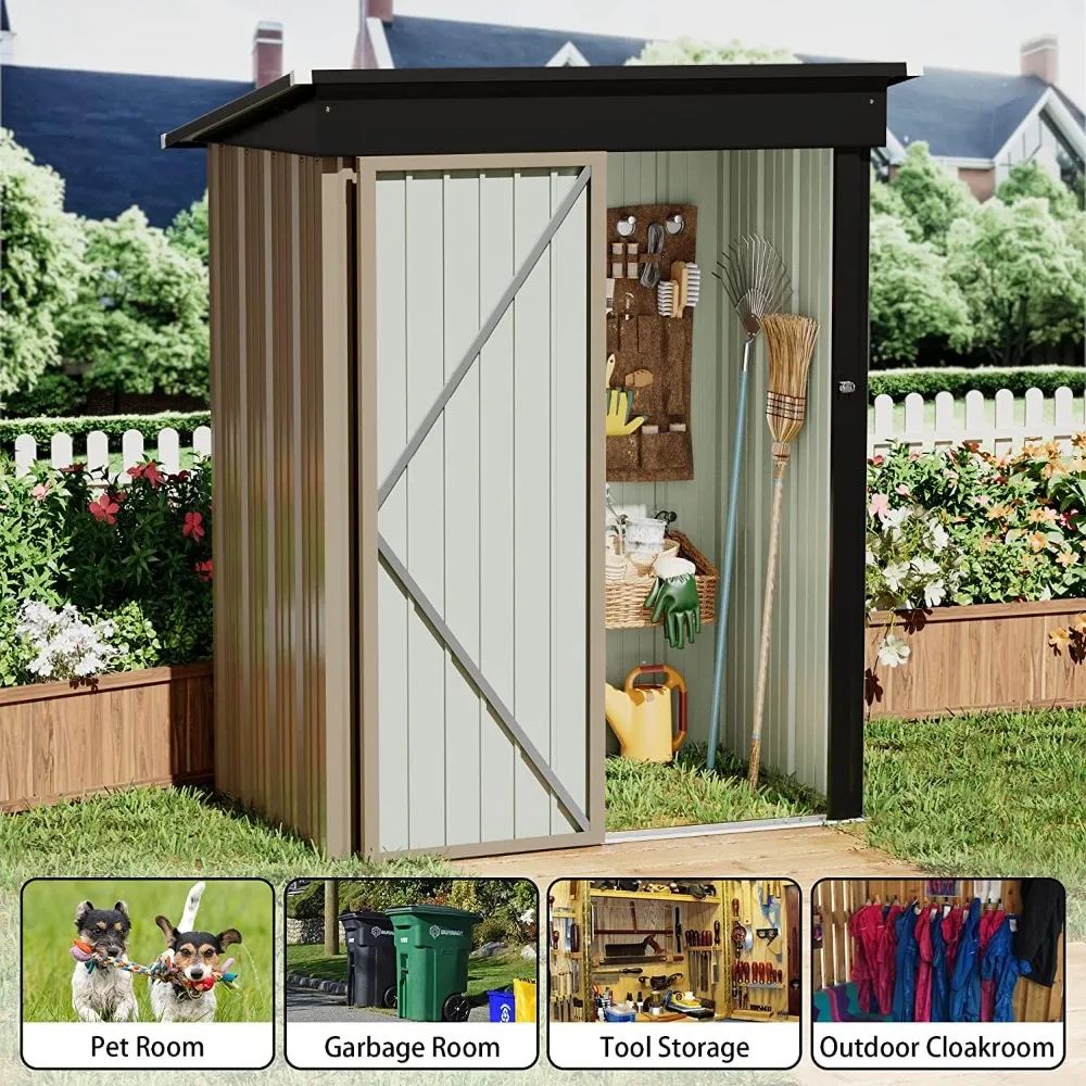 Outdoor Storage Shed 5X3 FT Small Outside Sheds & Outdoor Storage Anti-Corrosion Metal Shed Waterproof Outdoor Storage Cabinet