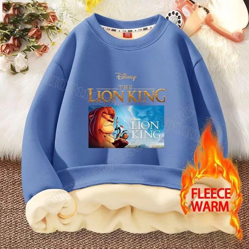 Disney The Lion King Kids Cute Clothes Simba Fleece Sweatshirts Cartoon Movie Graphic Print Warm Fashion Streetwear Party Gifts