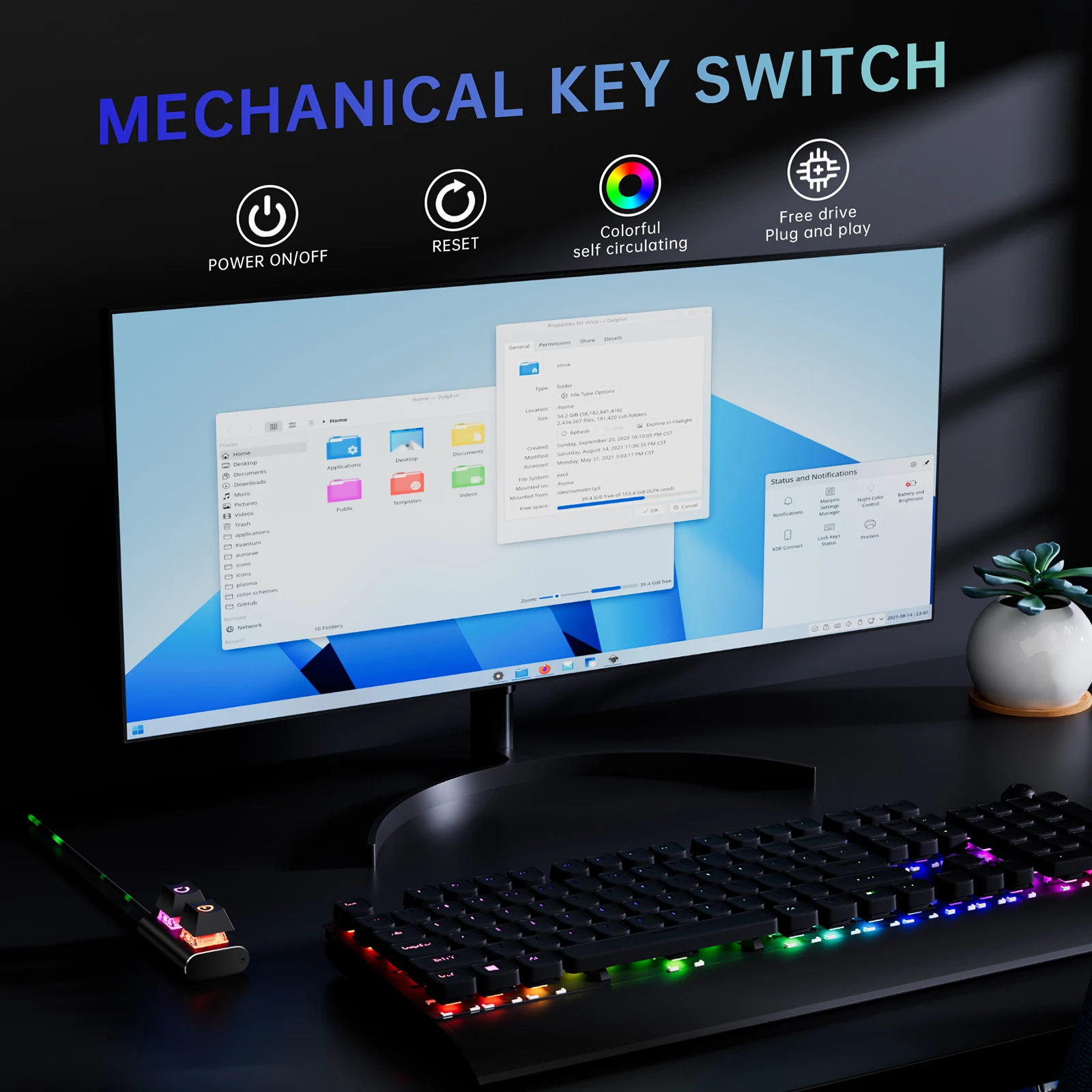 2m PC Switch Mechanical Key with Extension Cable Mechanical Desktop Power Switch for Gaming Enthusiasts And Computer Modders
