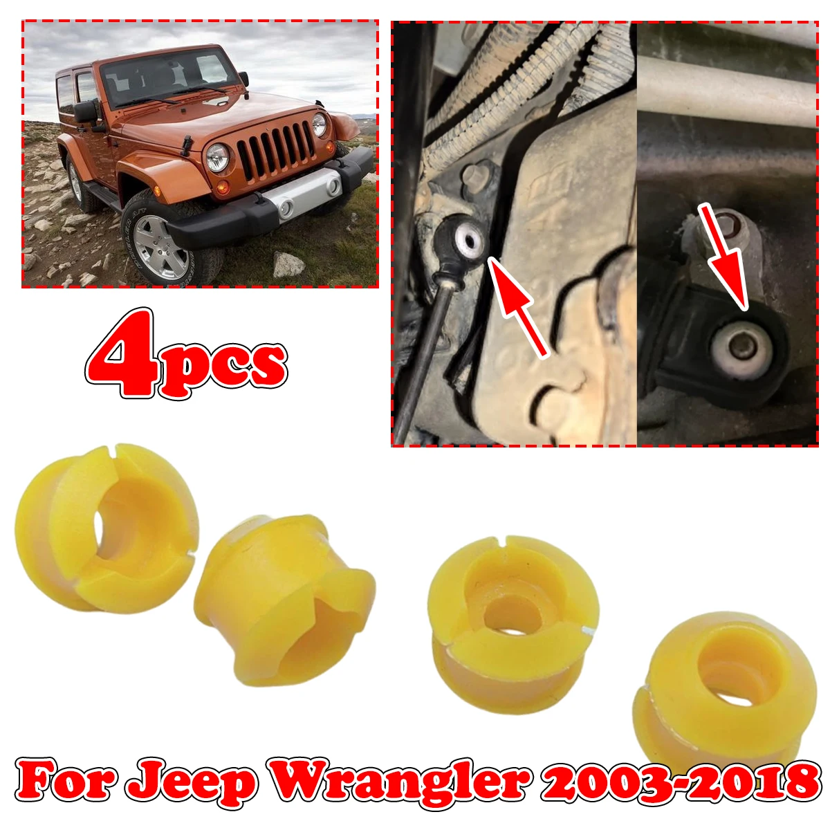 

4Pcs Shift Cable Bushing For Jeep Wrangler 03-2018 Shifting Fix Gear Selector Change Lever Linkage End Pivot Grommet Trans Parts