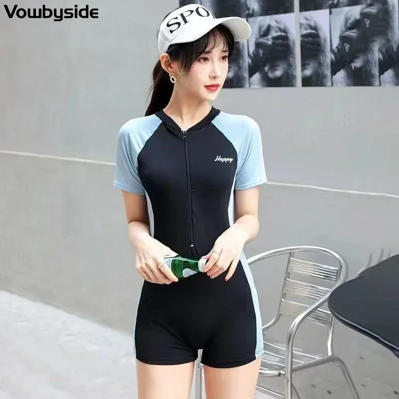 Women's Swimsuit Jumpsuit Skirt Two Piece Set Short Sleeved Beach Wear Quick-drying Girls Swimwear