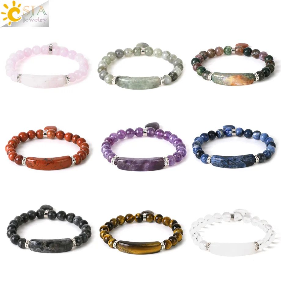 Natural Stone Crystal Bracelets  Love Heart Beaded Bracalet for Women Sodalite Tiger Eye Rose Quartz Amethyst Friendship G909