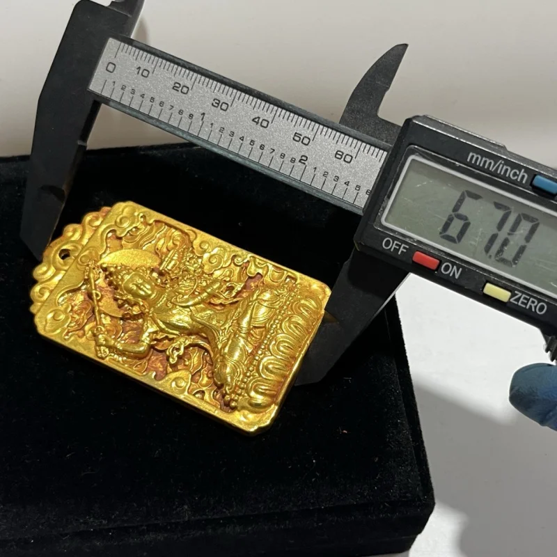 Vietnamese Gold-Plated Eight Guardian Deities Pendant for Men and Women, Twelve Zodiac Square Plates, Fudo Myo-o, Puxian Bodhisa