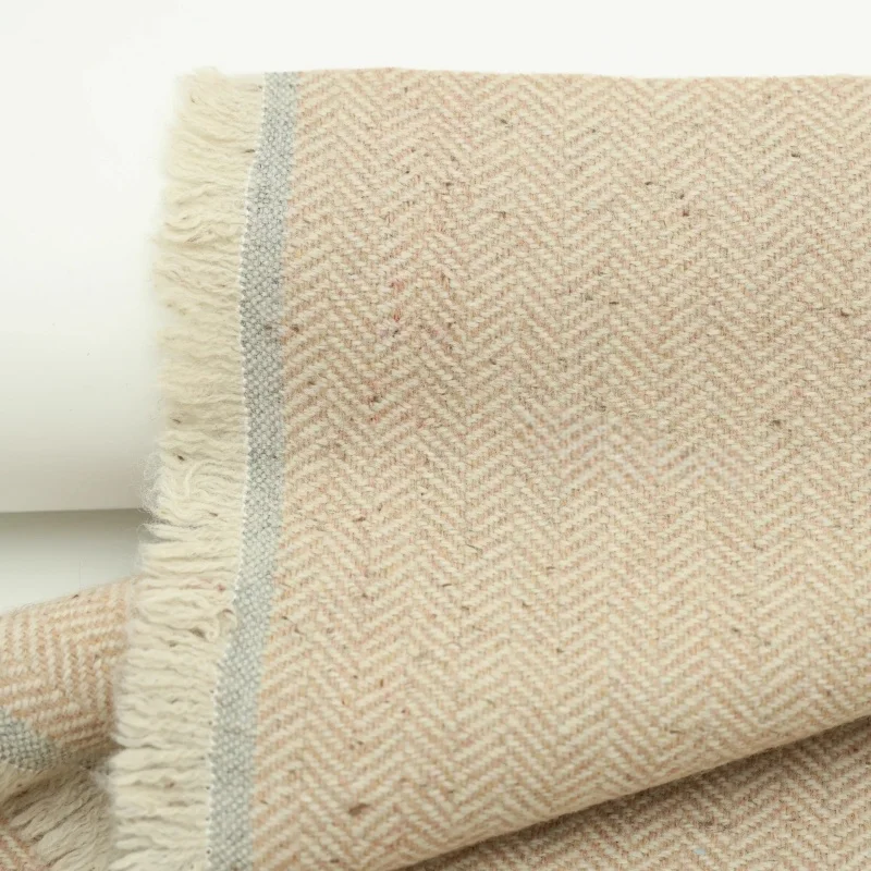 

Oatmeal-colored chevron-patterned polka-dot plaid wool fabric for suits and jackets