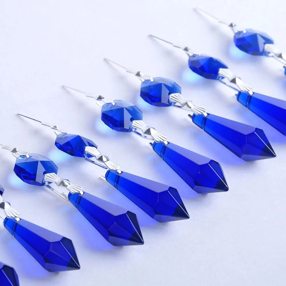 

12Pcs Crystal Pendant Colored Blue Hanging Beads Chain Wedding Curtain Window Decoration Costume Car Party Decor