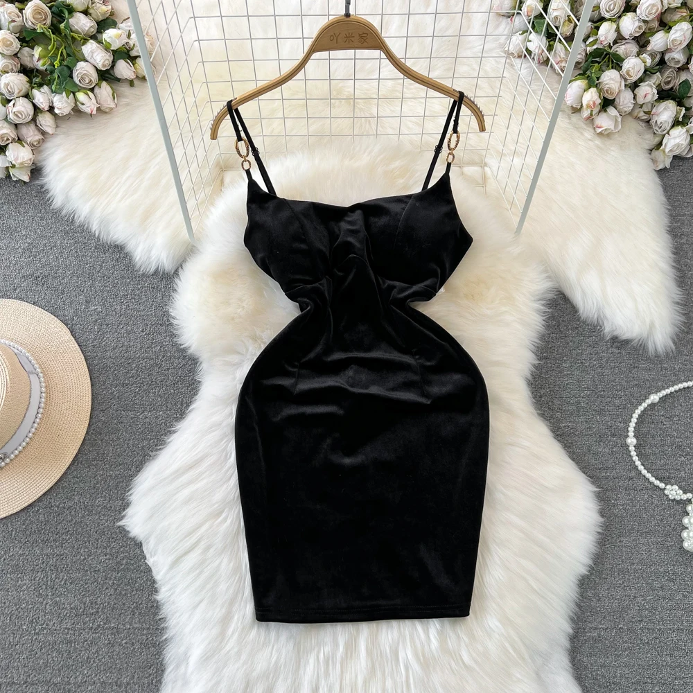 Autumn And Winter Fashion Sexy Celebrity pad inside strap Bra dress women Waist Tight And Slim Velvet Wrap Hip Strap Dress women