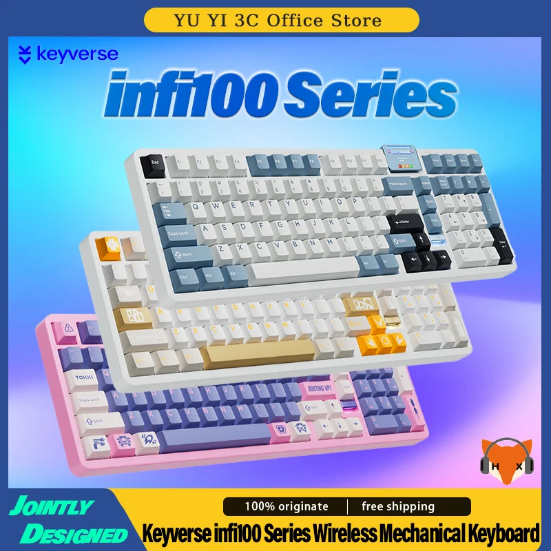 

Keyverse infi100 Mechanical Keyboard BT 2.4G Wireless Customized Hot Swappable Dynamic RGB CNC Aluminum Lump for Office Gaming