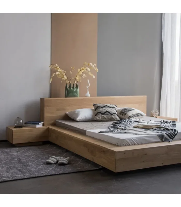 Nordic modern black walnut tatami floor-to-ceiling solid wood bed Japanese master bedroom storage drawer