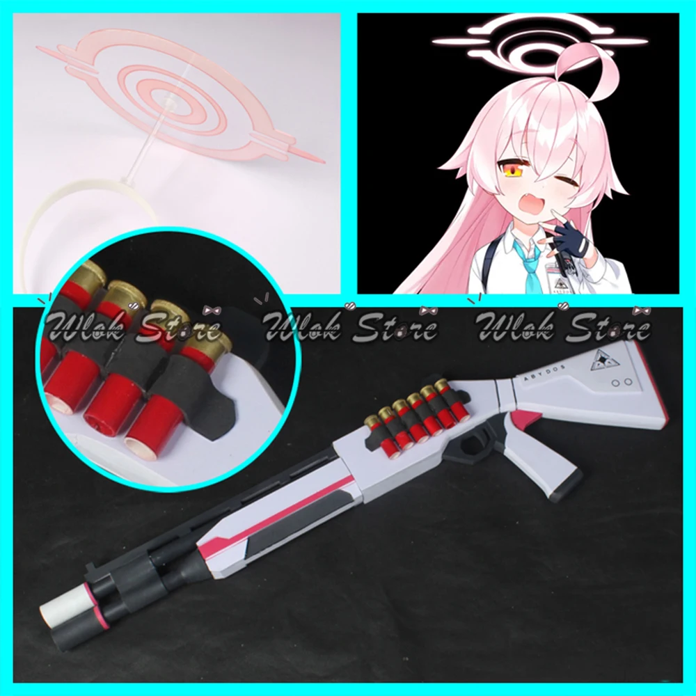 

Blue Archive Cosplay Hoshino Headwear Halo Pink Wig Takanashi Hoshino Weapon Gun Women Halloween Party Carnival Roleplay Props