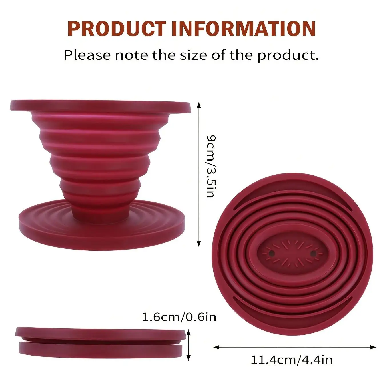 Red Silicone Pour Over Coffee Dripper, Collapsible & Reusable, Makes 1-2 Cups of Strong Brew- Great for Hiking, Camping Gifts
