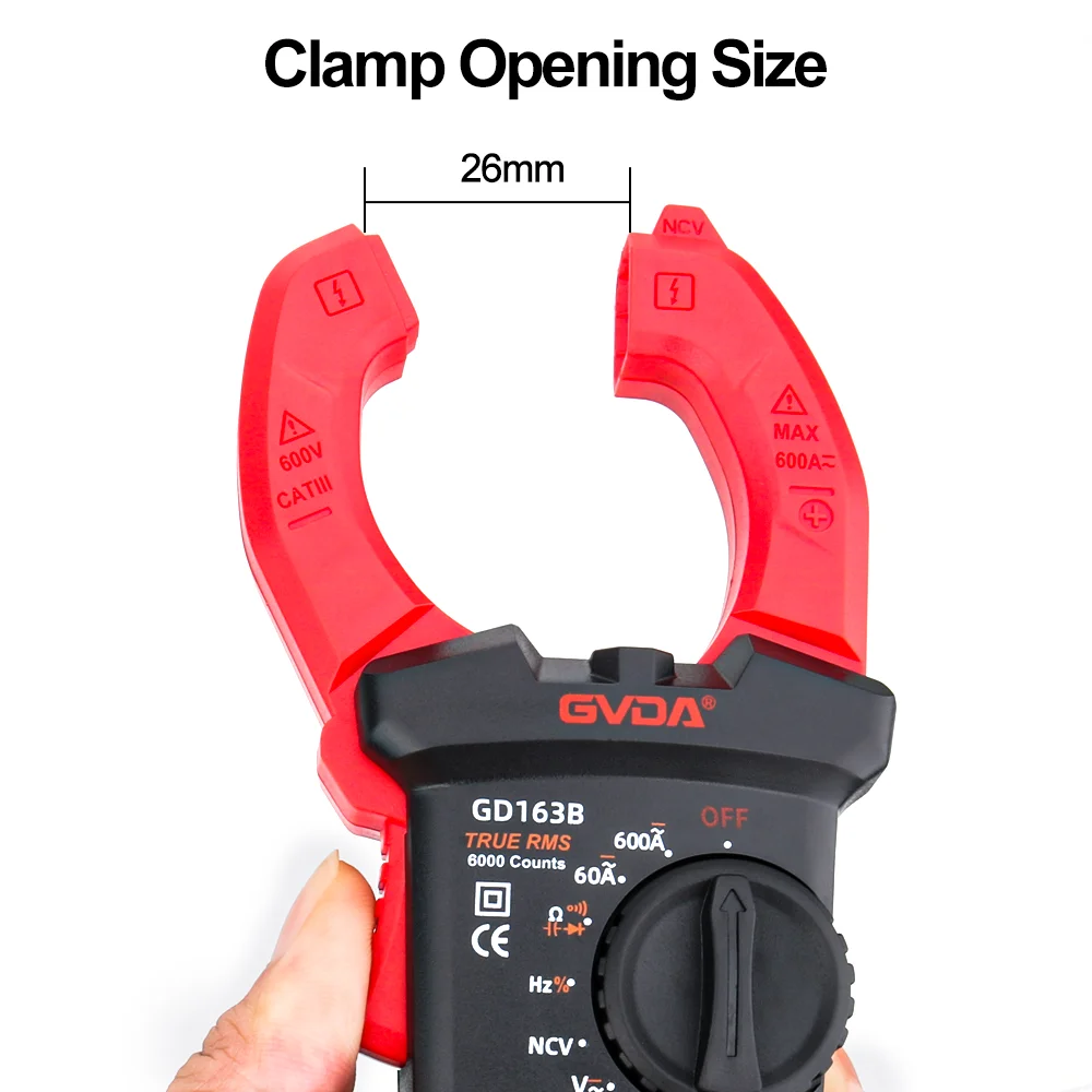 Imagem -03 - Gvda-digital Mini Clamp Meter Alcance Automático ac dc Tensão Tester Amps Carro hz Capacitância Ncv Teste de Ohm Voltímetro True Rms Multímetro