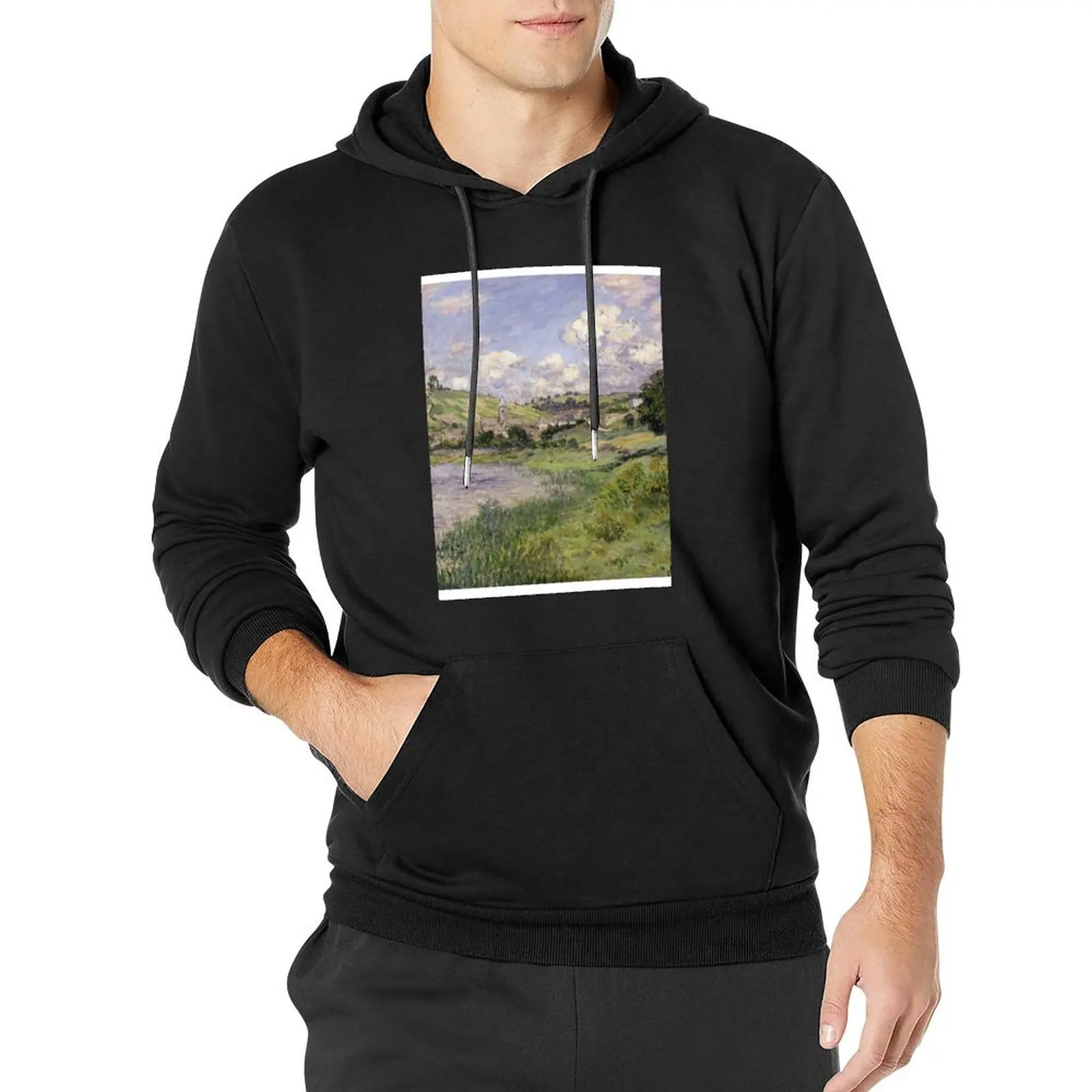 Claude Monet - Landscape, Vetheuil Pullover Hoodie men wear men's hoodies