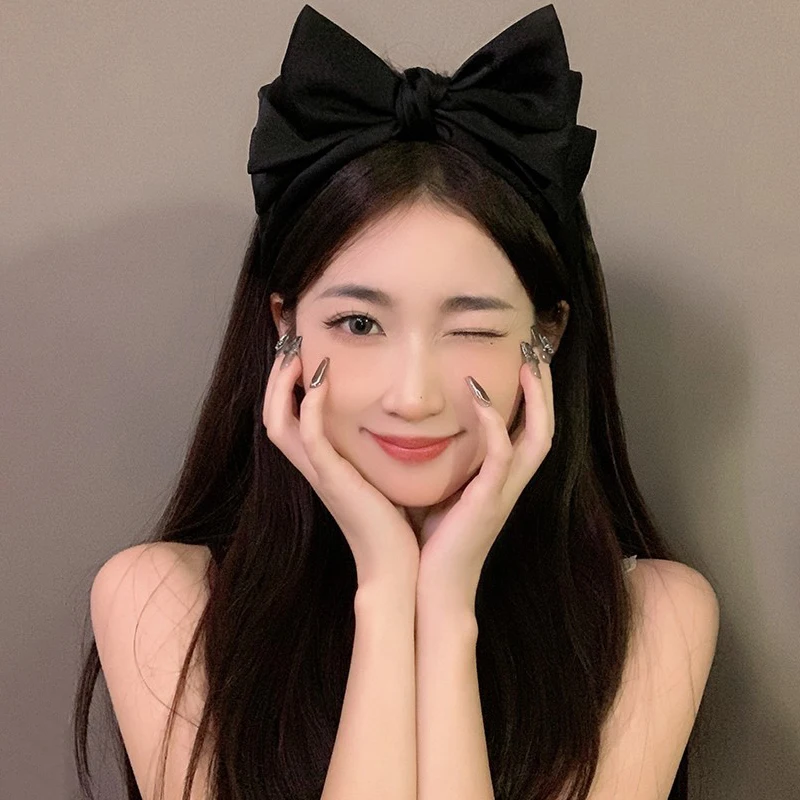 1PC Women Korean Style Fashion Headdress Black Bow Knot Hairband Temperament Elegant Headband For Girls Hair Accessories