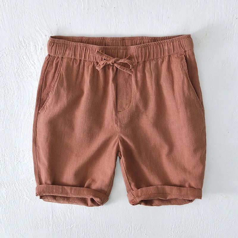 Summer Thin Breathable Straight Tube Shorts Pants Mens Beach Sold Color Casual Loose Cotton Linen Pants Joggers Shorts Male Wear