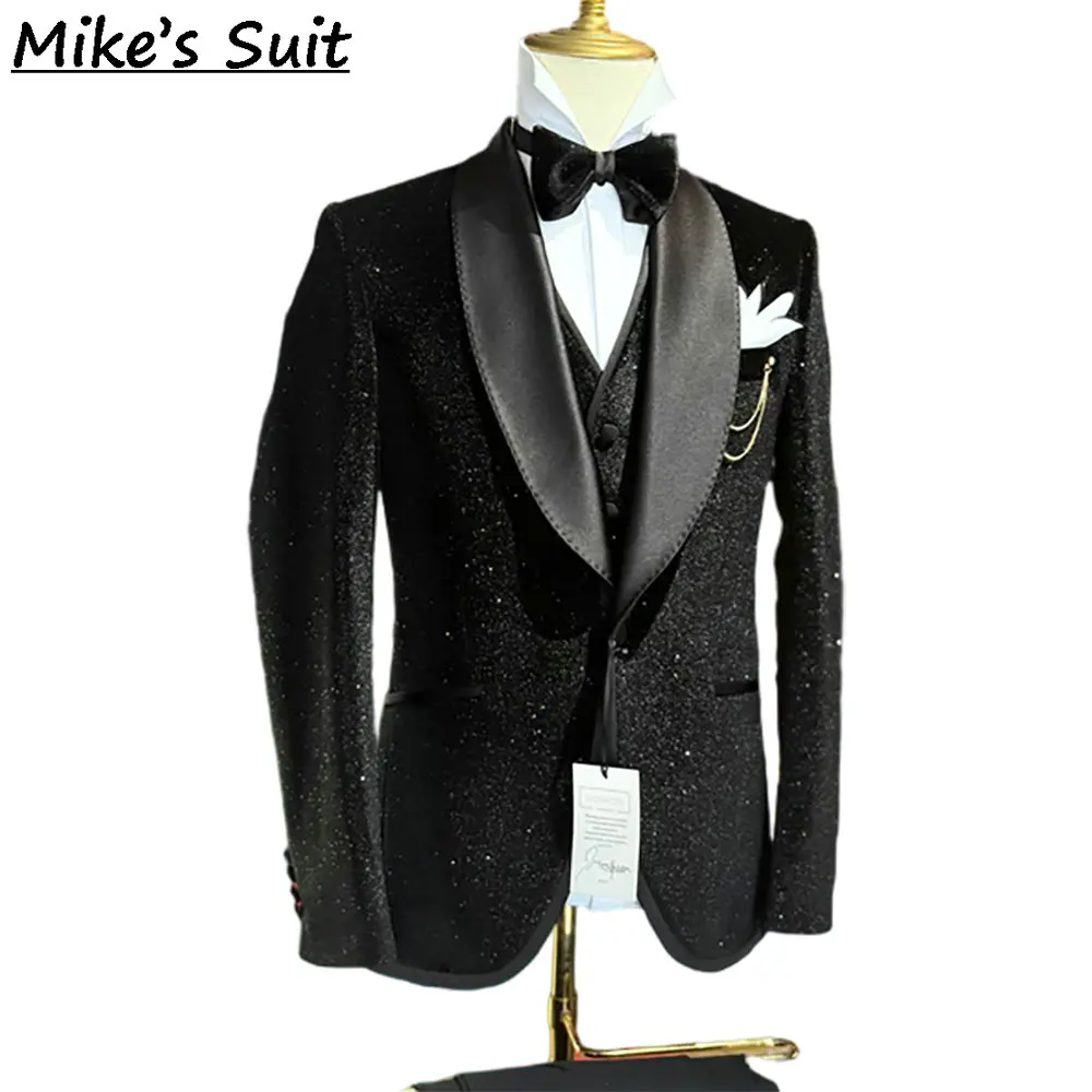 Black Sequined Designer Man Suit For Wedding Prom Blazer Customized 2 Piece Sets Groom Wedding Tuxedos