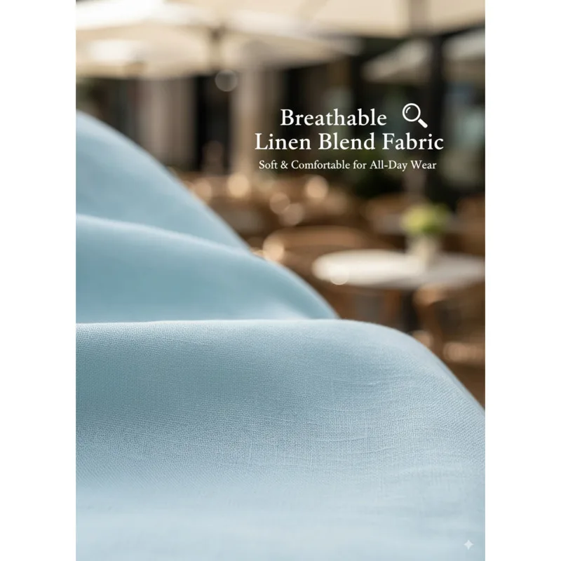 Abito longuette chic con maniche a sbuffo per l'estate 2025 con scollo a V e tessuto in cotone e lino con vita smock per un aspetto diurno Breezy