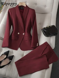 High Quality Office Ladies Pant Suit Red Orange Black Green Women Business Work Wear Blazer Jacket Trouser Formal 2 Piece Set