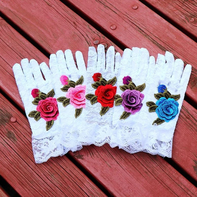 

2024 New Fashion 3D Embroidery Floral Touch Screen Thin Gloves Women Cotton Bike Car Driving Gloves Lady Gift